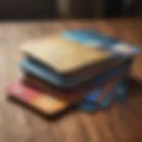 A diverse array of credit cards laid out on a wooden table