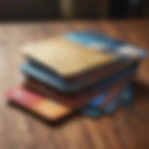 A diverse array of credit cards laid out on a wooden table