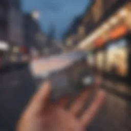 A scenic view of a traveler using a credit card at an international destination.