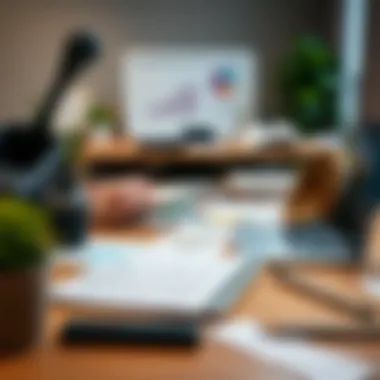 A well-organized workspace with notes and a laptop