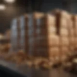 A visual representation of bulk products stacked for resale.