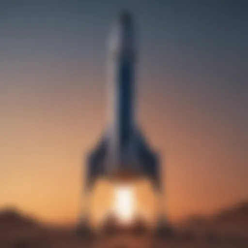 A detailed view of Blue Origin's launch vehicle on the launchpad