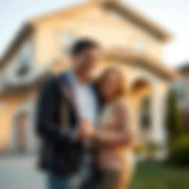 Happy couple in front of their new home
