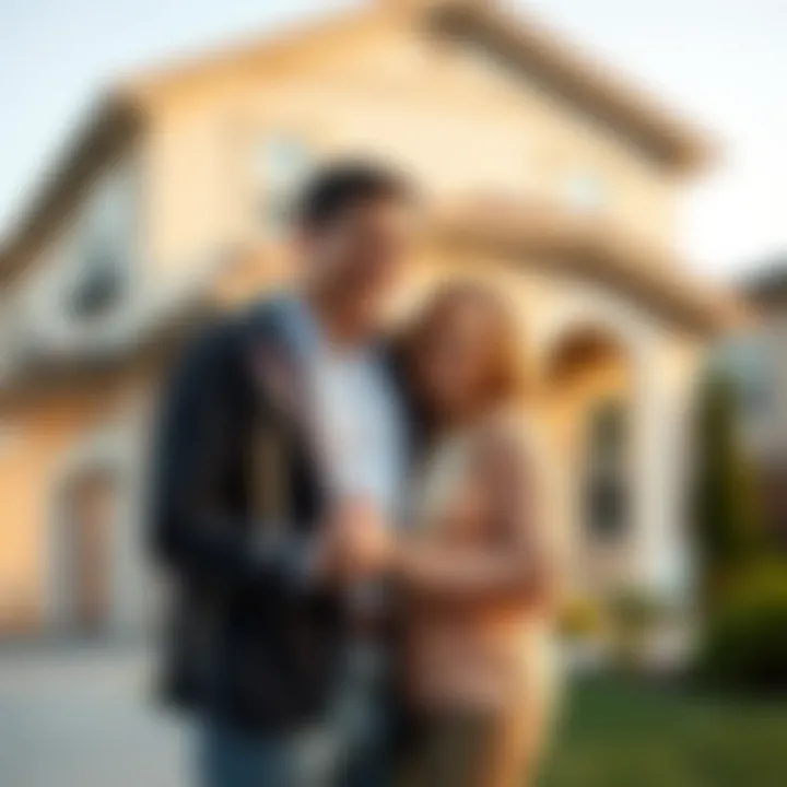 Happy couple in front of their new home