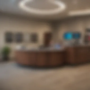 A well-designed interior of a bank branch showcasing customer service