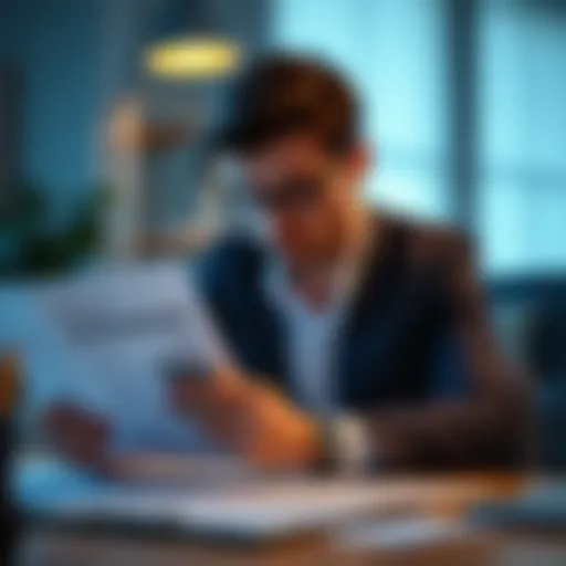 Illustration of a person reviewing documents for disputes