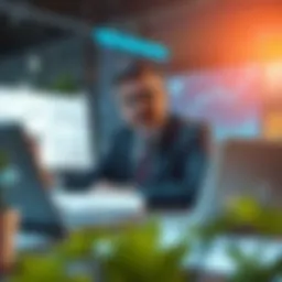 A business professional analyzing financing options with financial graphs.