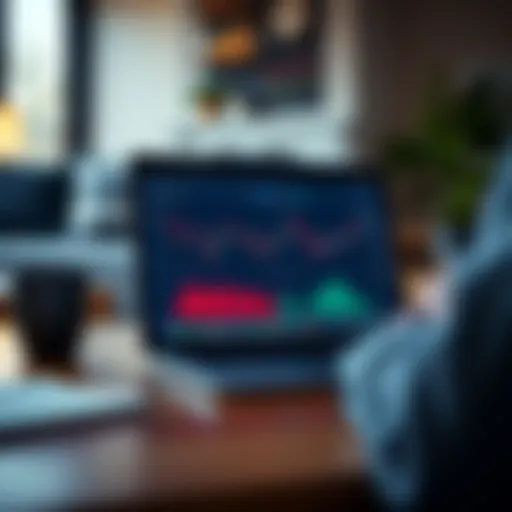 A laptop displaying financial graphs and statistics