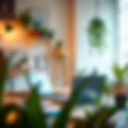 Cozy home office setup with a laptop and plants