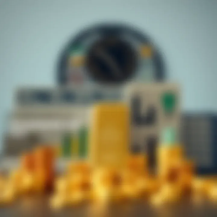 An elegant display of various investment options juxtaposed with a gold bar, representing diverse financial strategies