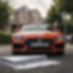 A luxury vehicle parked with insurance documents spread on the hood, illustrating the relationship between leasing and insurance costs.