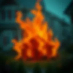 Illustration of a house engulfed in flames, symbolizing fire hazards.