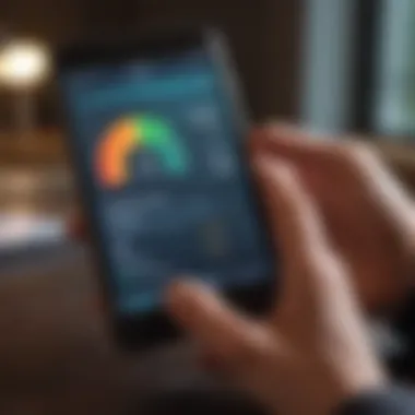 A person analyzing their credit score on a digital device